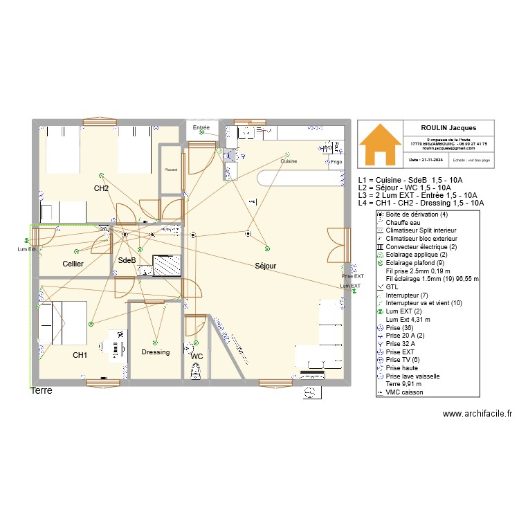 ELEC Schema Eclairage 1. Plan de 10 pièces et 126 m2