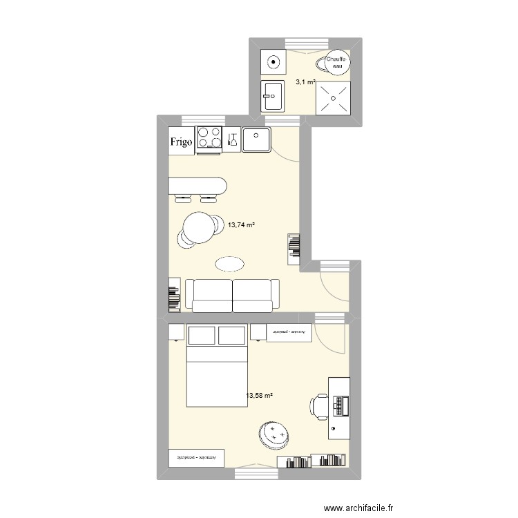 goulet. Plan de 3 pièces et 30 m2