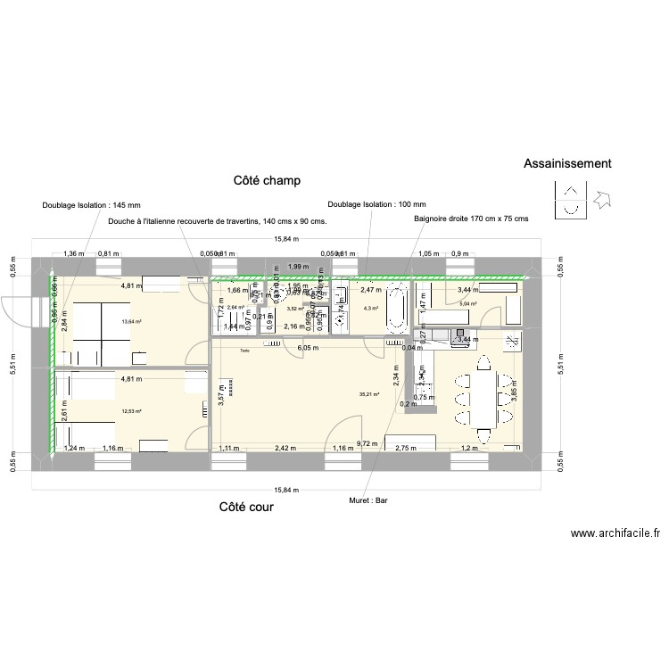 Extension Le Haras. Plan de 7 pièces et 77 m2