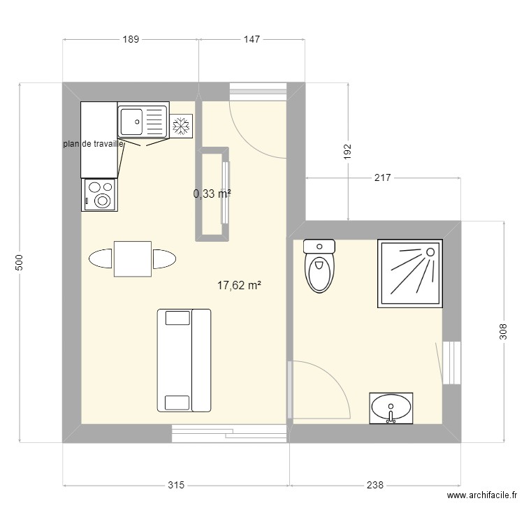 123. Plan de 2 pièces et 18 m2