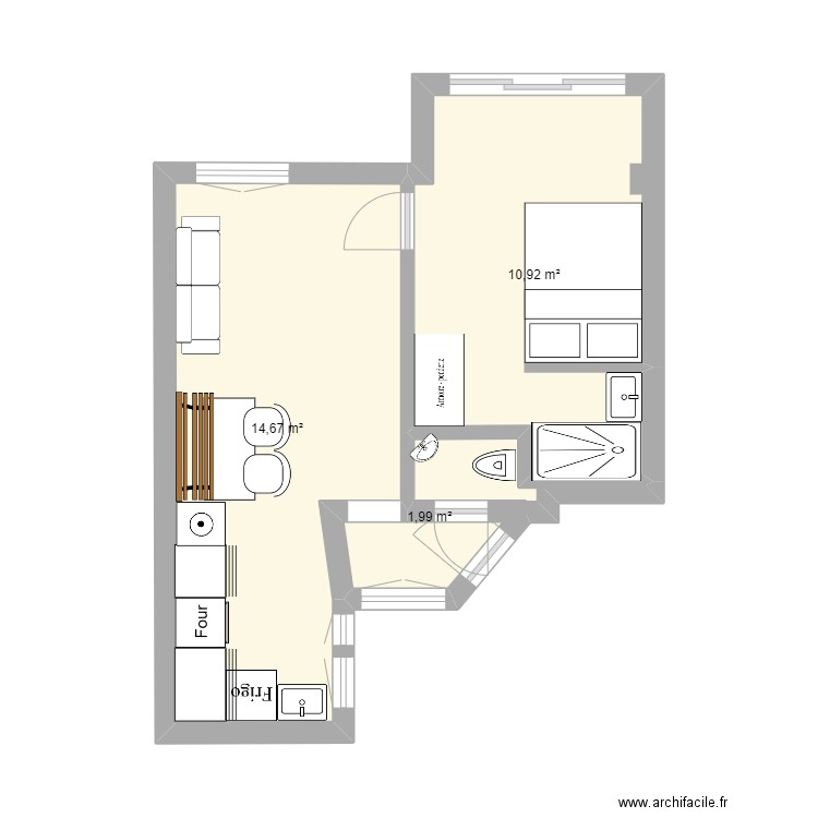 Plan Ordener 2. Plan de 3 pièces et 28 m2