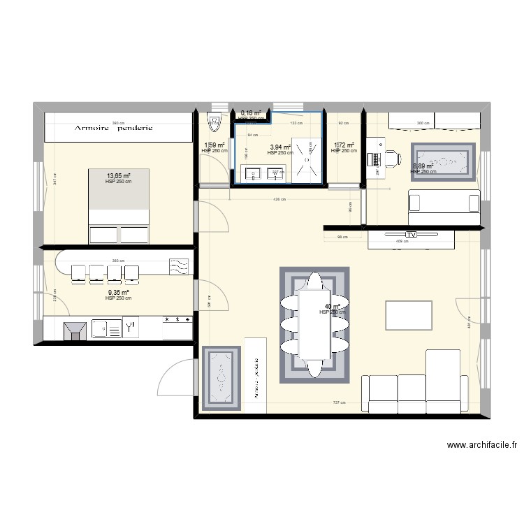 Appartement Celin . Plan de 8 pièces et 79 m2