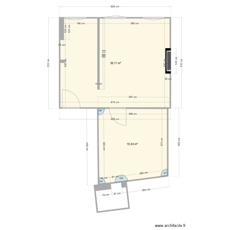 castelmoron. Plan de 2 pièces et 45 m2