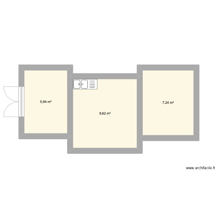 arc. Plan de 3 pièces et 23 m2