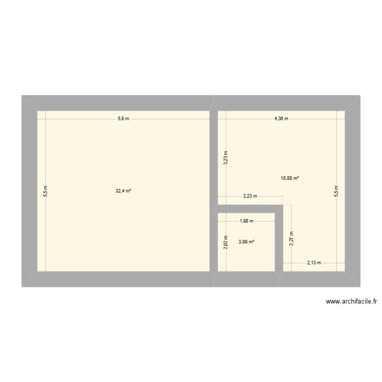 plan maison initial. Plan de 3 pièces et 55 m2