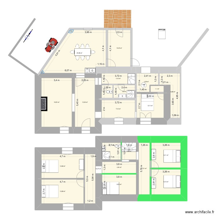 precey 3. Plan de 21 pièces et 182 m2