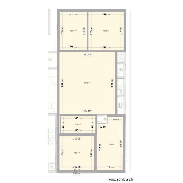 etage 3 ch. Plan de 18 pièces et 202 m2