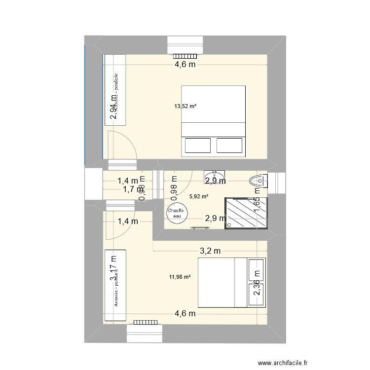 +de 30m2. Plan de 3 pièces et 31 m2