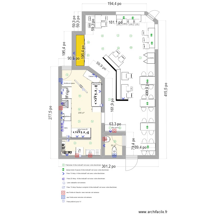 Quebec electrique. Plan de 2 pièces et 21 m2