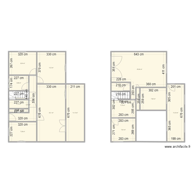 Héry étage. Plan de 17 pièces et 146 m2