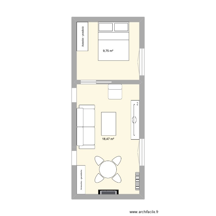 3 crespin du gast. Plan de 2 pièces et 28 m2