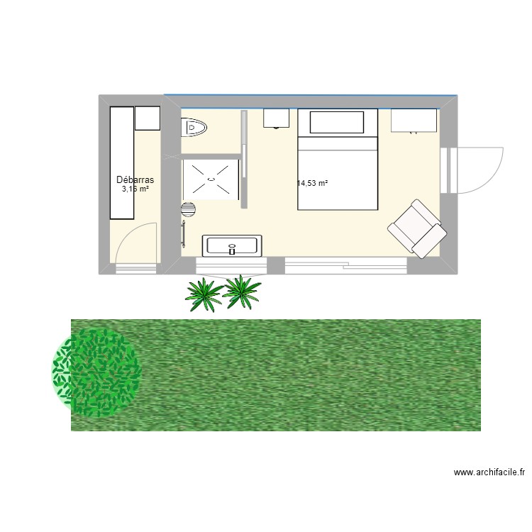 cafoutch option 2. Plan de 2 pièces et 18 m2