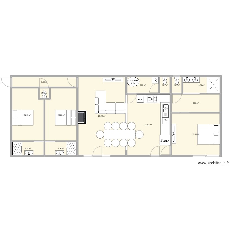 Base plan maison. Plan de 14 pièces et 122 m2