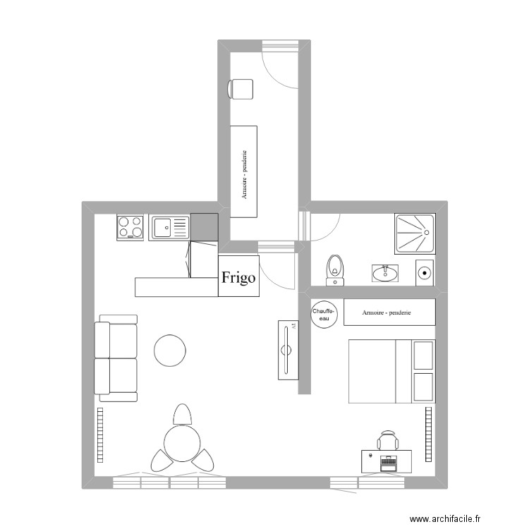 F2 oceane. Plan de 3 pièces et 45 m2