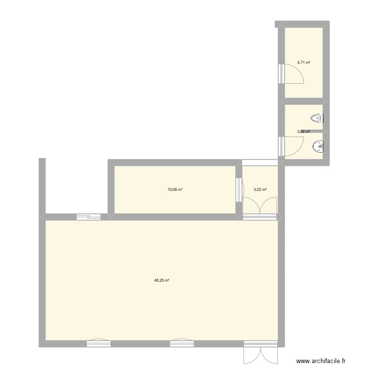 MAGASIN. Plan de 5 pièces et 70 m2