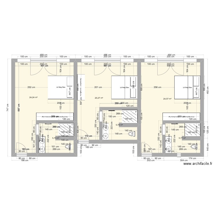 3 chambres ESSAOUIRA V2 meublé. Plan de 6 pièces et 86 m2