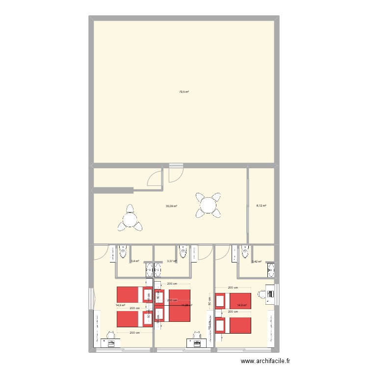 salon. Plan de 9 pièces et 176 m2