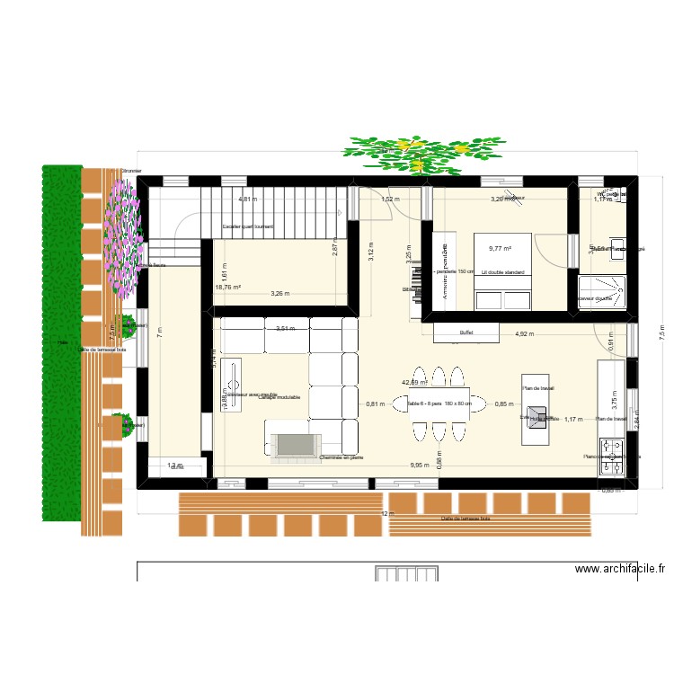 Plan maison aghir . Plan de 4 pièces et 75 m2