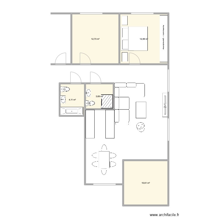 Appart Montagny la ville. Plan de 5 pièces et 44 m2