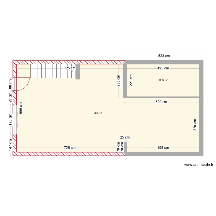 maison 85b. Plan de 2 pièces et 74 m2