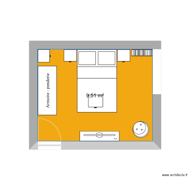 Chambre Adeline. Plan de 1 pièce et 10 m2