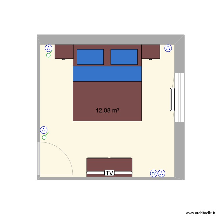 chambre sourcieux. Plan de 1 pièce et 12 m2