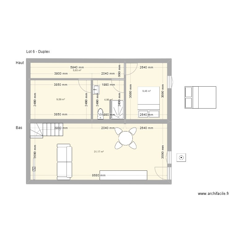 Lot 6 (Duplex) - Lacretelle. Plan de 5 pièces et 61 m2