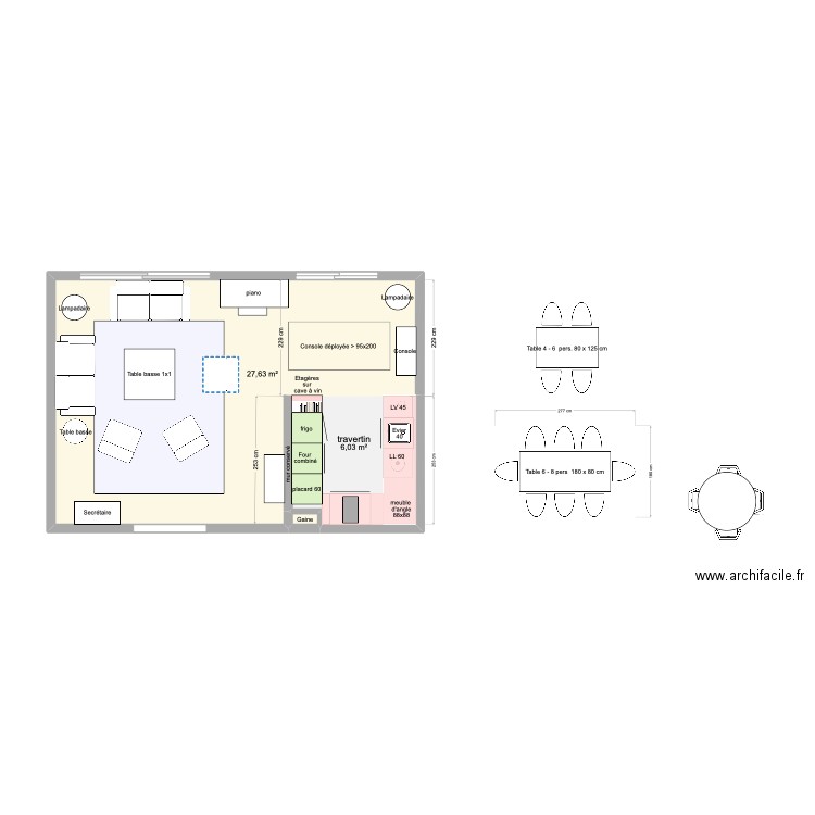 alignement parquet > placard 60. Plan de 3 pièces et 34 m2