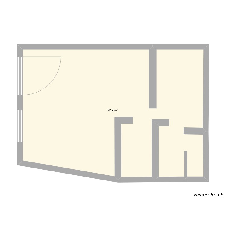 RDC. Plan de 1 pièce et 53 m2