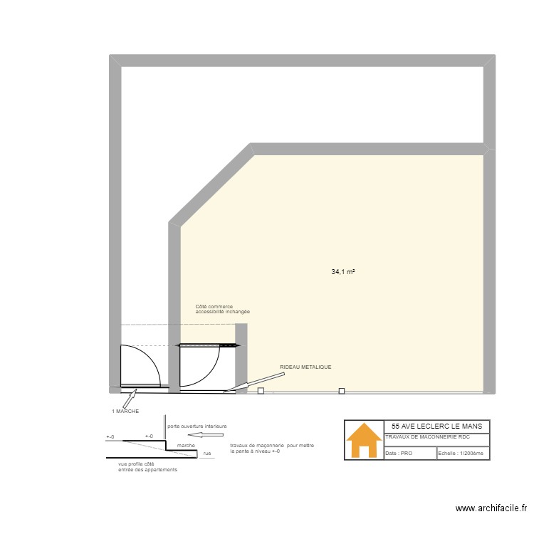 RDC LE MANS. Plan de 1 pièce et 34 m2