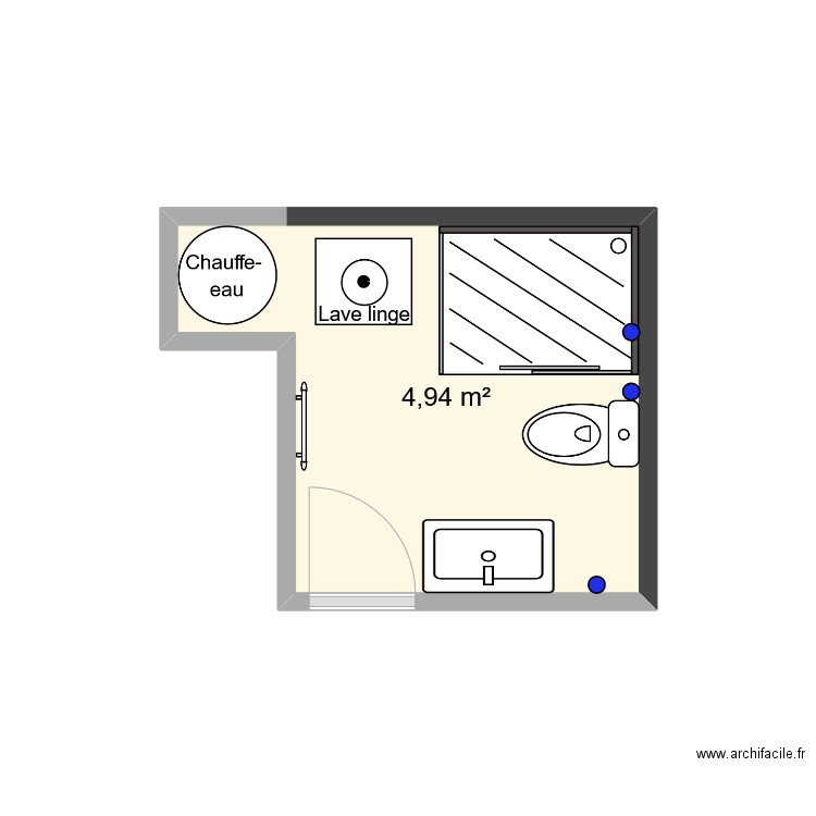 SDB bas 1. Plan de 1 pièce et 5 m2