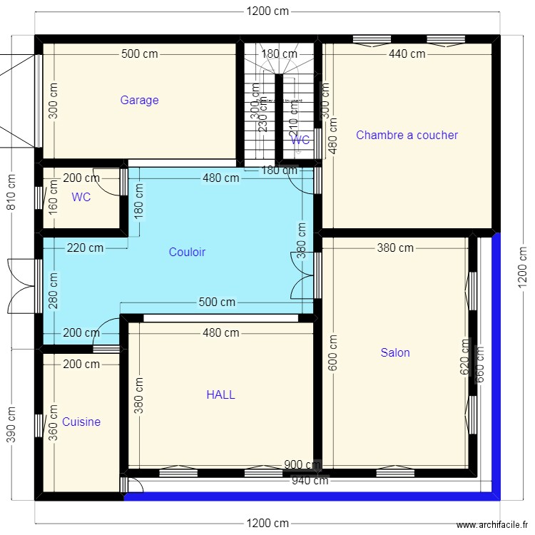 PLAN12X12 N11. Plan de 10 pièces et 123 m2