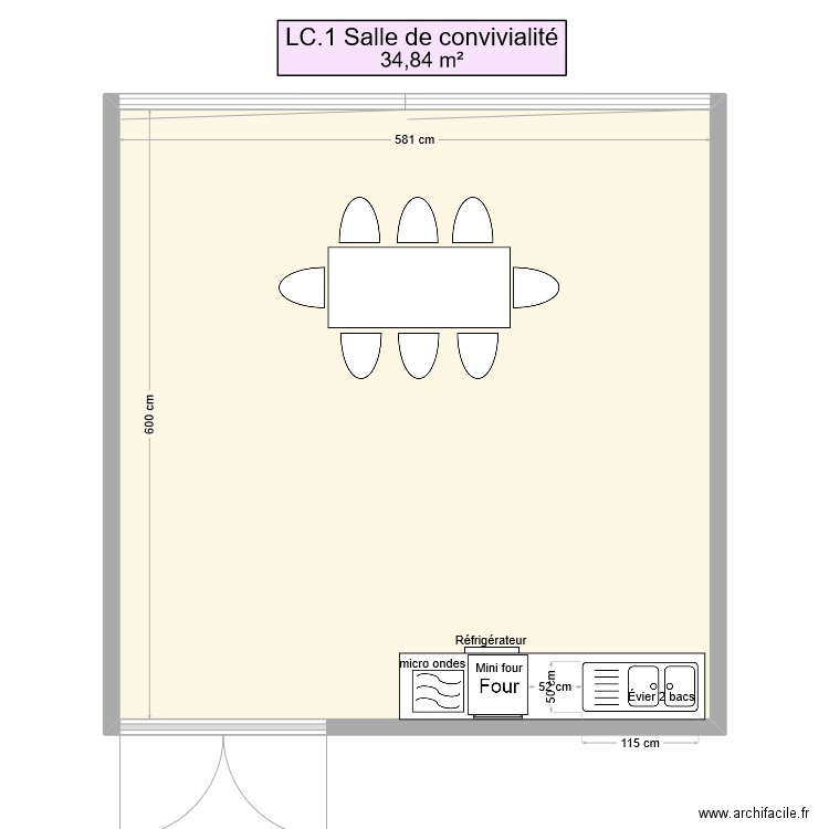 Salle de convivilité. Plan de 1 pièce et 35 m2