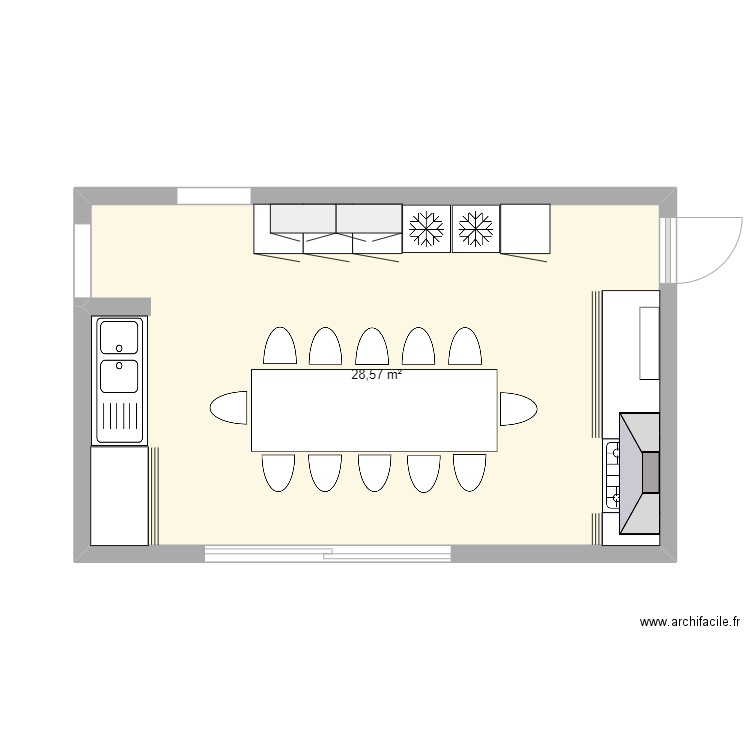 caserne cuisine. Plan de 1 pièce et 29 m2