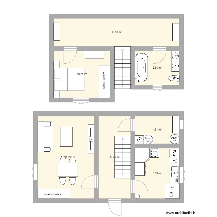 Maison Jeux lana. Plan de 7 pièces et 71 m2