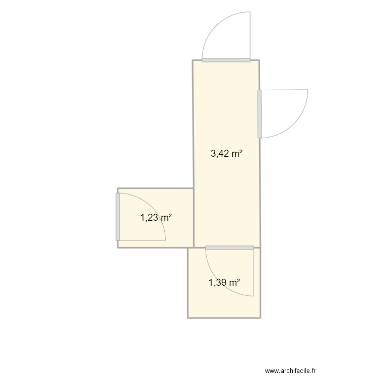 WC couloir d'entrée. Plan de 3 pièces et 6 m2