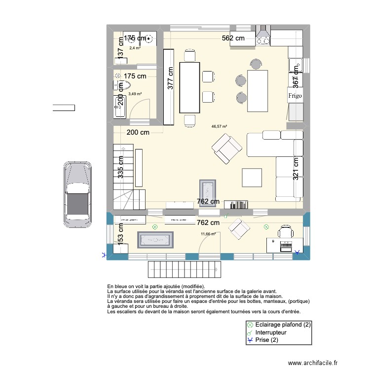 RDC avec ajout Véranda 1392 Harriet. Plan de 4 pièces et 64 m2