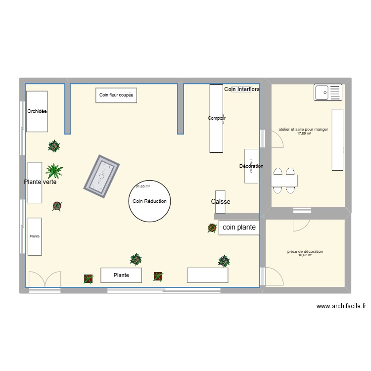 plan magasin. Plan de 3 pièces et 120 m2