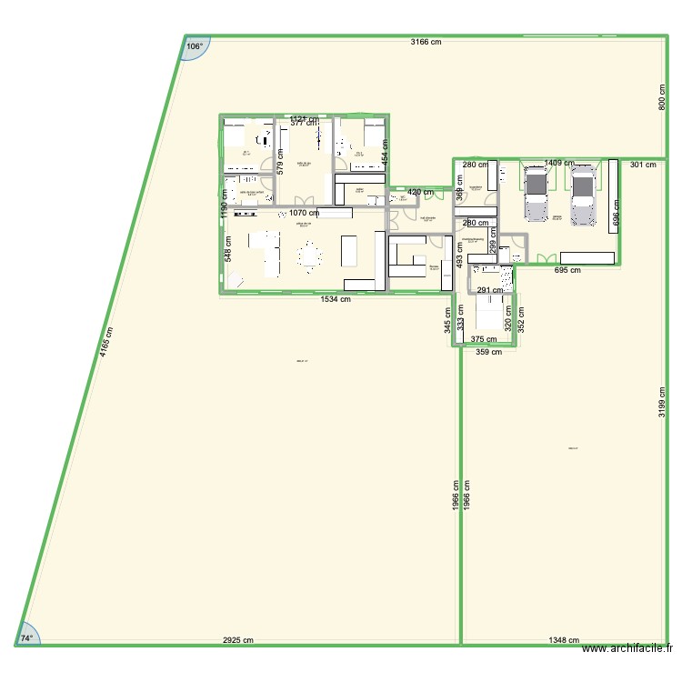 plan 3. Plan de 14 pièces et 1464 m2