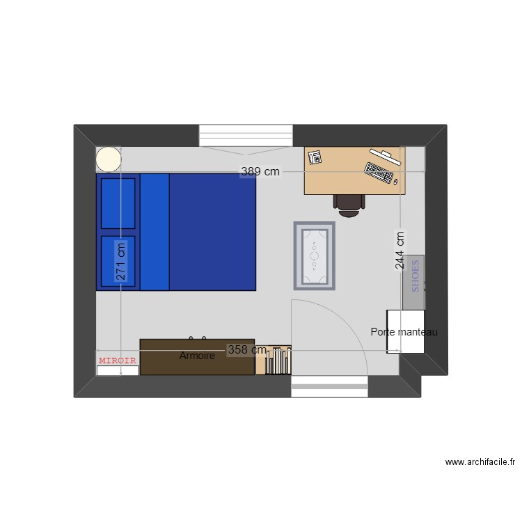 Chambre2. Plan de 1 pièce et 10 m2