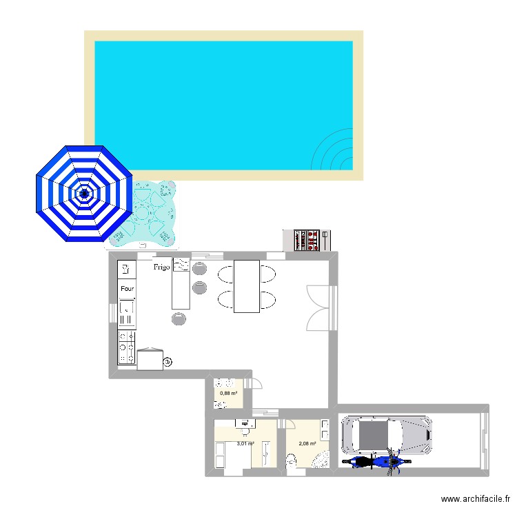 serignat house. Plan de 3 pièces et 6 m2