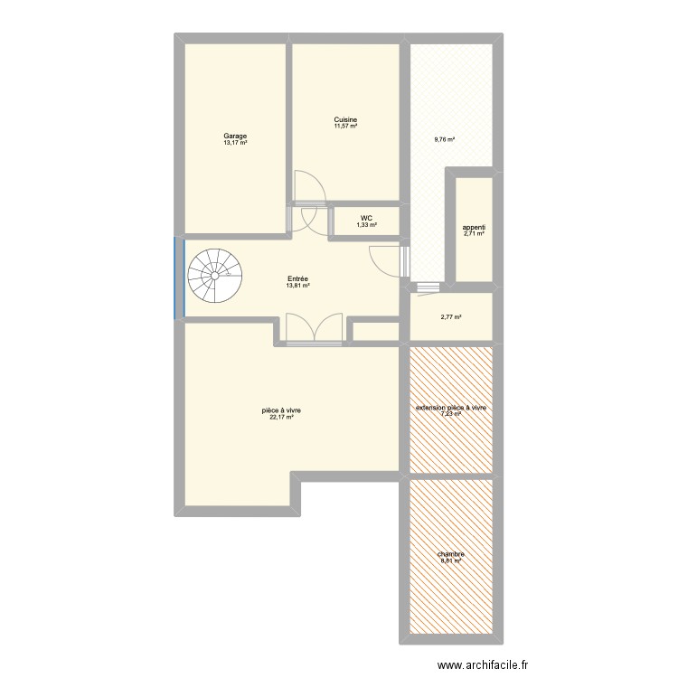 Plan maison avec extension. Plan de 10 pièces et 93 m2