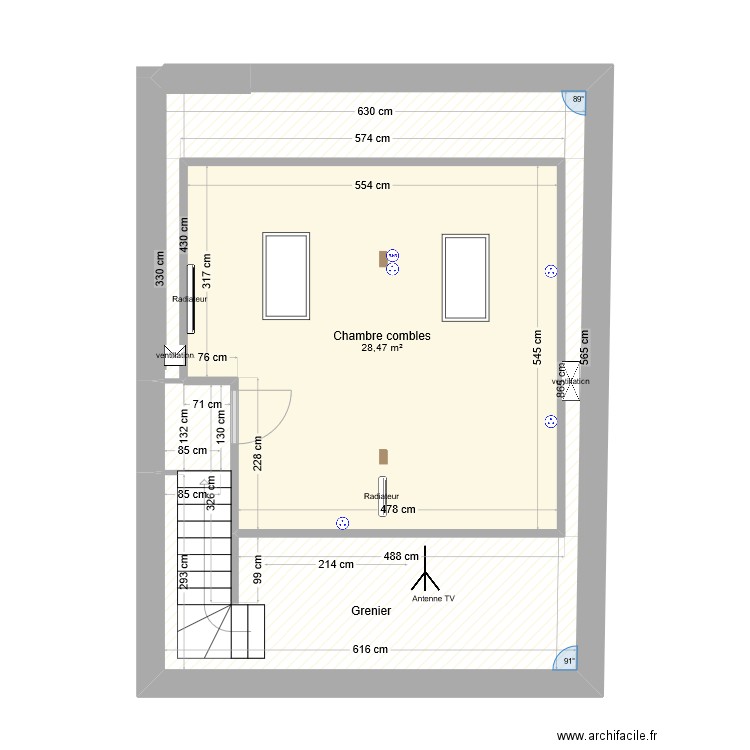 bambi. Plan de 2 pièces et 52 m2