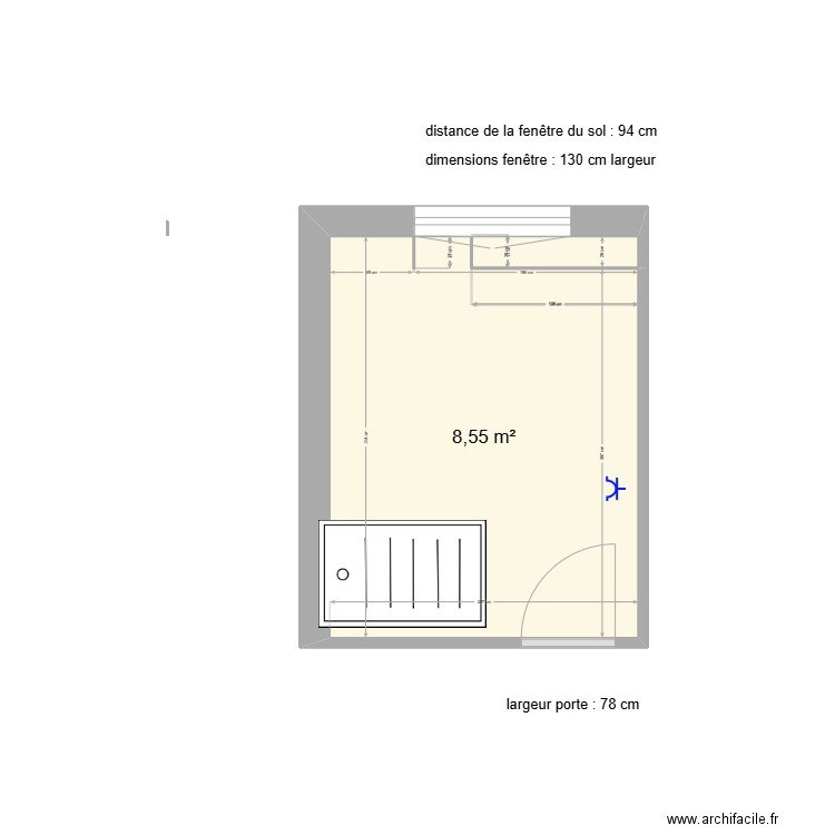 SDB RDC rénovation. Plan de 1 pièce et 9 m2