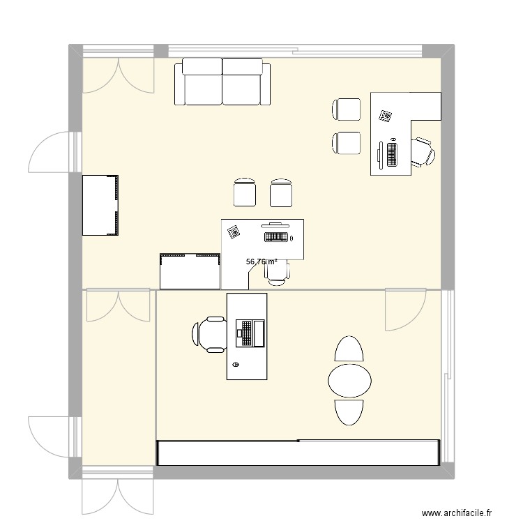 Accueil Nantes. Plan de 1 pièce et 57 m2