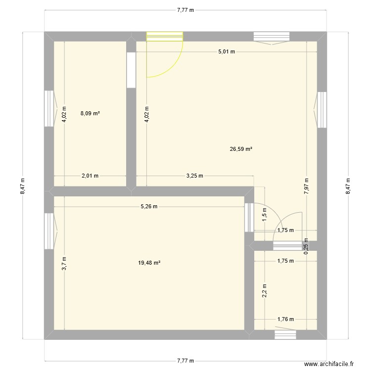 PROJET RAISSA 1CH SLN avec cotation. Plan de 3 pièces et 54 m2