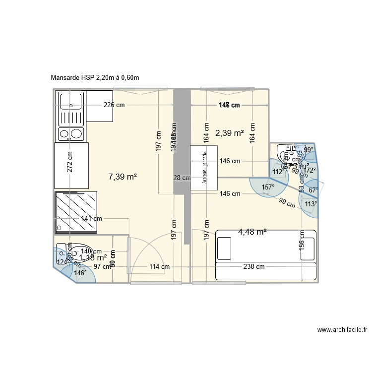 144 tocq. Plan de 5 pièces et 16 m2