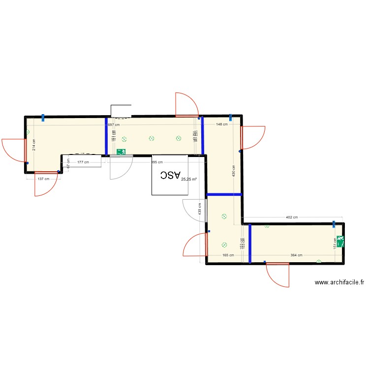 Palier BAT C-20 R+2. Plan de 1 pièce et 25 m2