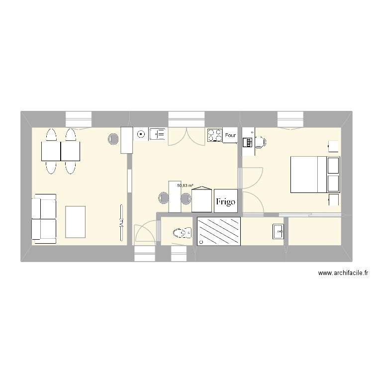 2TNE1 Mary Antoine. Plan de 1 pièce et 51 m2