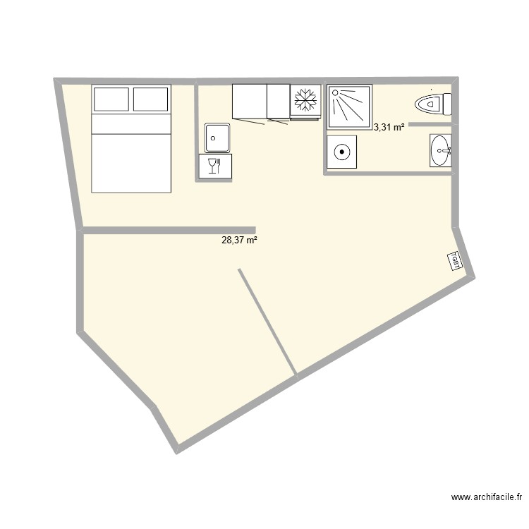 PDV704/2. Plan de 2 pièces et 32 m2